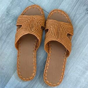 Carrie Forbes Woven Slide Sandals in Tan/Orange - Women's Casual Slip-On size 38